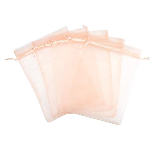 Volanic 50PCS Organza Bags 6X9 Inch Sheer Drawstring Bag Gift Wrap - color: Peach, size: 1 Count (Pack of 50)
