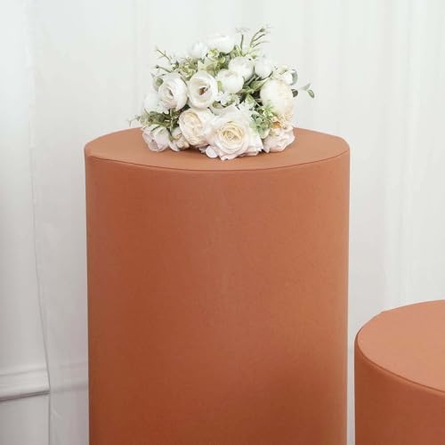 Efavormart Set of 5 | Terracotta Spandex Cylinder Plinth Display Box Stand Covers, Stretchable Pedestal Pillar Prop Covers - 160 GSM - color: Terracotta, size: Spandex Cylinder Covers