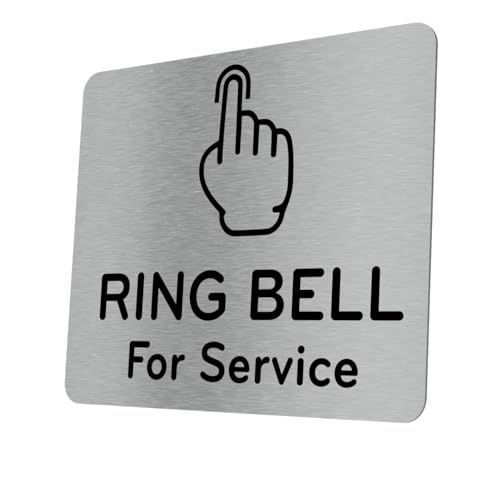 Ring Bell For Service Sign Adhesive Waterproof Sticker or Door Notice, SILVER/GOLD/BLACK engraved with Universal Icon Symbol and Text (Small Size 4.7" x 3.9") (Silver) - size: 5 inches by 4 inches