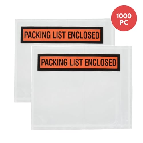 Sales4Less Packing List Envelopes 4.5"x5.5" Pouches Invoice Enclosed Adhesive Bags Pack of 1000, clear PL_1000PK