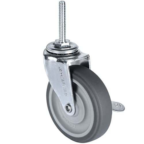 Finnhomy Caster Wheels 3 Inch Set of 4 Heavy Duty Threaded Stem Casters 5/16"-18x1-1/2 Swivel Rubber Industrial Castors Locking Wheels for Wire Shelving/Furniture/Carts Load Bearing 720 Lbs Gray - size: 5/16" -18 x 1-1/2" (with Brake)