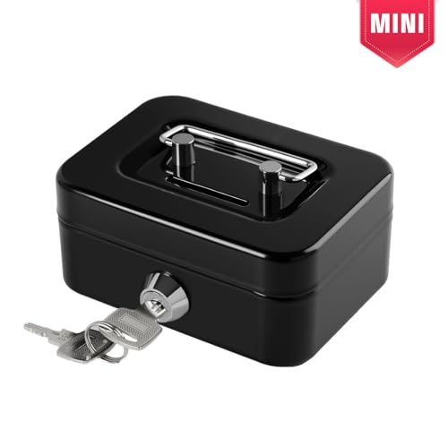 Cash Box with Lock Small Cute Lock Box with Money Slot Mini Portable Casino Safe Coin Box 4.5"x3.4"x2.4" Black - color: Black-Mini