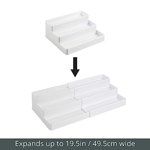 mDesign Plastic Expandable 3-Tier Shelf Rack Organizer - Storage for Bathroom Vanity, Cabinet, Cupboard, Drawer - Holds Medicine, Vitamins, Supplements, Cosmetics - Ligne Collection - White - color: White