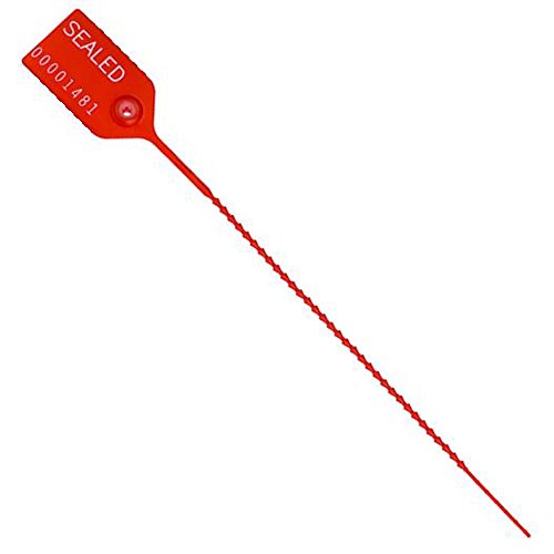 Red Pull Tight Security Seals with Consecutive Numbering 25 lb Breaking Strength 8 Inch Tamper Evident Plastic Seal Pack of 100