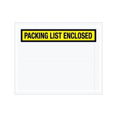 Box Partner 4 1/2" x 5 1/2" Yellow "Packing List Enclosed" Panel Face (PL452) Category: Packing List Envelopes