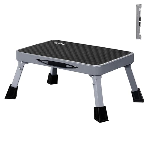 RV Step Stool Foldable 1-Step Ladder Sturdy Metal Stable Step Stool with a Non-Slip Platform Supports up to 500 lb with Non-Slip Rubber Feet, Easy to Carry - size: 1-Step
