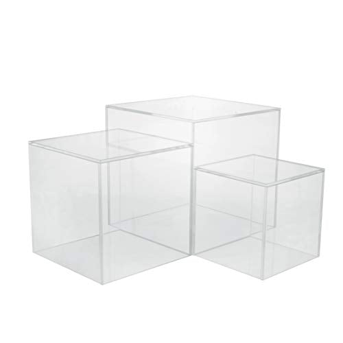 Red Co. Set of 3 Crystal Clear Acrylic Cube Display Nesting Riser Stands with Hollow Bottoms | Transparent - color: Clear, size: 4",5",6" - 1 Pack