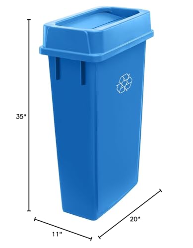 23 Gallon Slim Recycle Container with Lid, Commercial Recycle Bin, Garbage Can for Kitchens, Hospitals, Warehouses, Garages - Blue - color: Blue, size: 23 Gallon with Lid