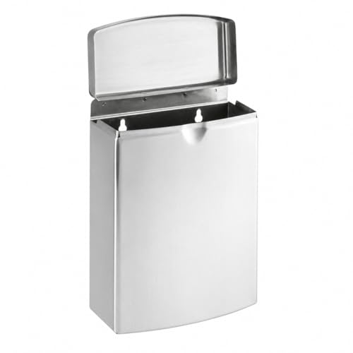 Stainless Steel Wall Mount Sanitary Napkin Receptacle, 1 Gallon – Slim Commercial Feminine Hygiene Disposal Bin with Hinged Lid, 22 Gauge, Silver
