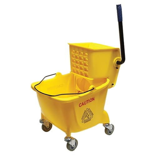 Simpli-Magic Side Press Wringer Combo Commercial Rectangular Mop Bucket on Wheels, 35-Quart, Yellow - size: 5 Gallon