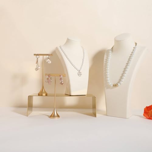 Single Gold Earring T bar Stand, Metal earring display holder for show, Small jewelry studs hanger for Online store Photo Shoot【Gold-Cone Base Height 5"】 - size: Low