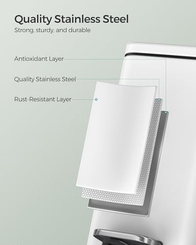 SONGMICS Bathroom Trash Can, 1.3 Gallon Stainless Steel Trash Bin with Lid - color: White, style: 1.3 Gal.