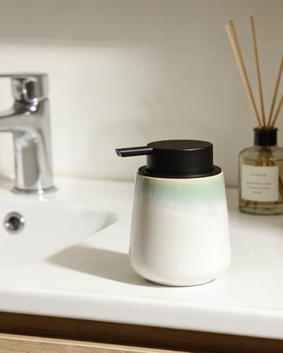 Bosilunlife 12Oz Ceramic Foam Soap Dispenser for Bathroom Kitchen Counter - color: Blue-green Rim