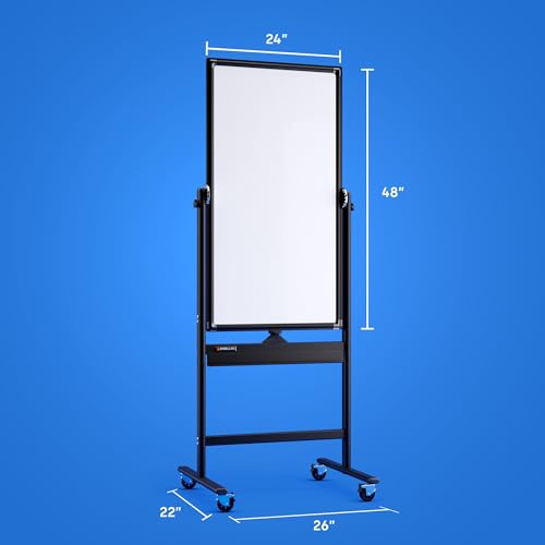 Kamelleo Rolling Whiteboard on Wheels 24" x 48", Double Sided White Board - color: Jet Black, size: 24x48