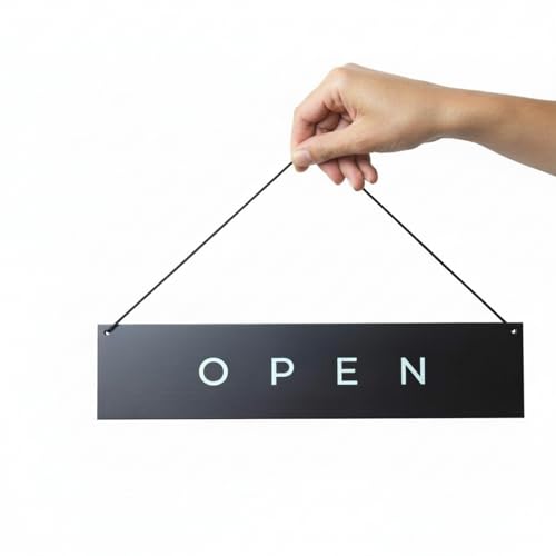 Novabright Black Wooden Open Closed Sign for Business 13x3 inch Double Sided Open Sign for Business with Hanging Rope Opened and Closed Hours Stores Restaurants Bars Shops Window or Door