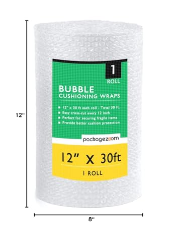 12 inch x 30 ft Bubble Cushioning Wrap, Perforated Every 12" Protective Packing Moving & Shipping Supplies for Boxes & Fragile Items - size: 12 inch x 30 ft x 1 Roll
