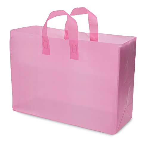 Prime Line Packaging Pink Bags with Handles, Frosted Bags, 16x6x12, 100 Ct