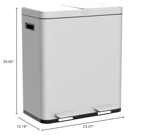 Home Zone Living 16 Gallon Kitchen Trash Can with Dual Compartments - color: Silver, size: 16 Gallon