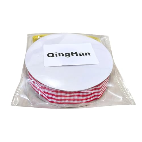 QingHan Red and White Gingham Ribbon: 5/8 Inch 25 Yards for Crafts Gift Wrapping - color: Red/White