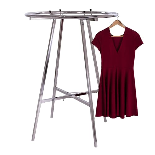 Econoco 36in Round Folding Garment Rack, Adjustable 48–66in H, Chrome - size: 36" Diameter