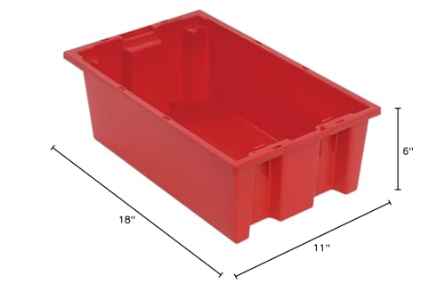 QUANTUM STORAGE SYSTEMS SNT180RD Genuine Stack and Nest Tote, Heavy-Duty Polypropylene Container for Warehouse, Shipping & Storage, 18" x 11" x 6", Red, 6-Pack