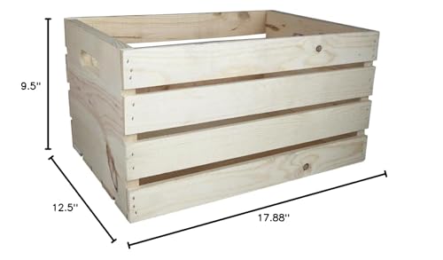 Wilson Large Wooden Pine Crate for Storage and Decoration at Home, Office, Kitchen, Bedroom, and Retail (12.5"x9.625"x17.875")(1) SINGLE CRATE