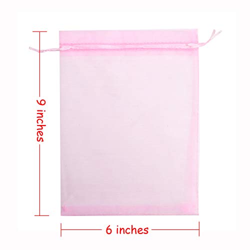 Volanic 50PCS Organza Bags 6X9 Inch Sheer Drawstring Bag Gift Wrap - color: Pink, size: 1 Count (Pack of 50)