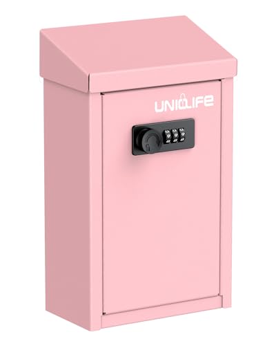 Uniclife Cash Box with Combination Lock, Wall Mounted Mailbox for Outside - color: Pink, size: Combo Lock