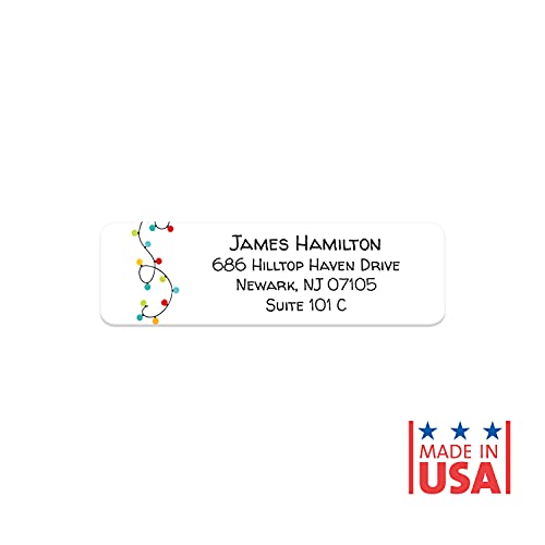 Christmas String Lights Rolled Address Label/Roll of 250 Holiday Personalized Address Labels/Designer Return Address Stickers in Elegant Plastic Dispenser - size: 250 Labels, style: Christmas String Lights