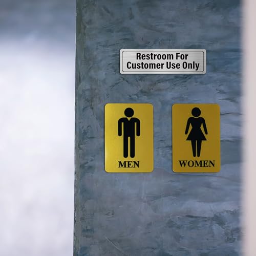 4 Pack Restroom for Customers Only Sign - Restroom Signs for Business Office, Bathroom Door Sign with Double Sided Tapes, Prevent Toilets from Being Occupied, Brushed Aluminum, 7" × 2" - style: Restroom For Customer Use Only