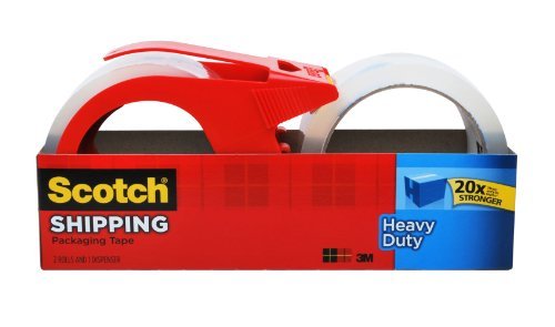 Scotch Heavy Duty Shipping Packaging Tape, 1.88" x 54.6 yd, 3" Core, Clear, Great for Packing, Shipping & Moving, 2 Rolls with Dispenser (3850-2-1RD) - size: 2 Rolls