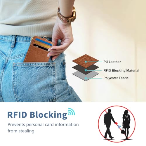 Brown Lanyard Wallet with Id Badge Holder Keychain for Card Women - color: Solid-caramel