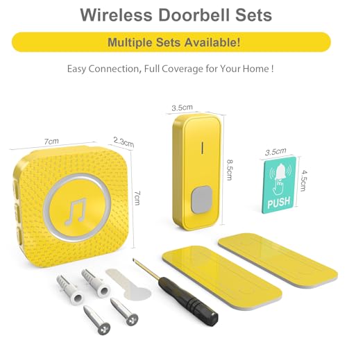 SURFOU Wireless Doorbell with 1 Button 2 Receivers,Door Bell,1300FT/400M Ultra-Long Range,55 Chimes 5 Volume,IP55 Waterproof,110 db Extra Loud with Flashing Light,for Home/Classroom/Office/Warehouse