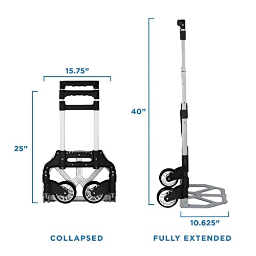 Mount-It! Folding Hand Truck and Personal Dolly, Foldable Aluminum Trolley Cart, 165 Lb Capacity Heavy Duty Dolly with Wheels of Rubber for Moving, Comfortable Telescoping Handle for Indoor Outdoor - size: 165 Lb Capacity