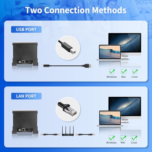 NetumScan 80mm POS Receipt Printer 300mm/s USB Thermal Receipt Printer with Auto Cutter Cash Drawer, USB Ethernet Interface,Support Windows/Mac/Linux, Restaurant Kitchen Printer for ESC/POS,NS8360L