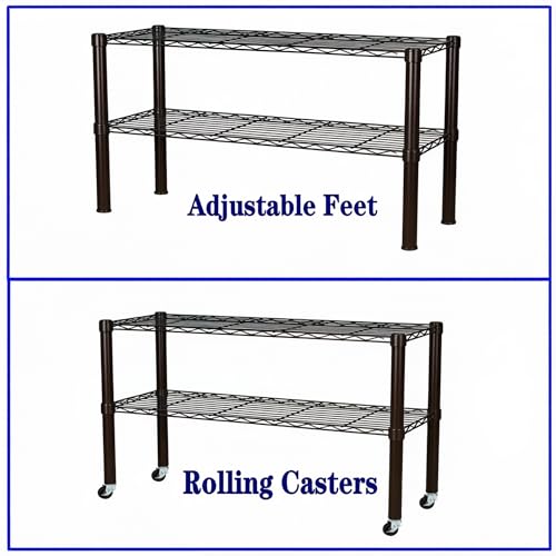 Standing Shelving Units on Casters, 36"W x 14"D x 20"H Metal Storage Rack - color: Black, size: 2-Tiers
