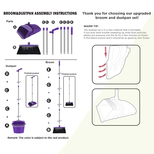 Purple Broom and Dustpan Combo Set, 51" Long Handle Broom - color: Purple