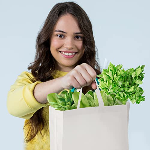 Canlierr 30 Pack Reusable Non Woven Tote Bags Bulk with Handles 14.5 x 14 x 6.6'', Easter Gift Bags Party Favor Supplies for Egg Hunt, Graduation&birthday Party, Wedding Welcome Bag(White) - color: White