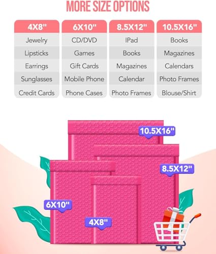 GSSUSA Pink Bubble Mailers 10.5x16" 500 Pack Padded Envelopes Self Seal - color: Pink, size: 10.5X16 500pc