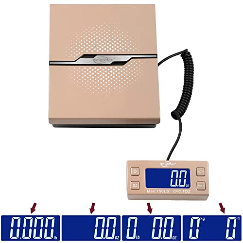 Weighmax W-8809 150 lbs x0.1oz Digital Shipping and Postal Scale with Extended Display, Gold, Battery and Ac Adapter Included - color: Gold