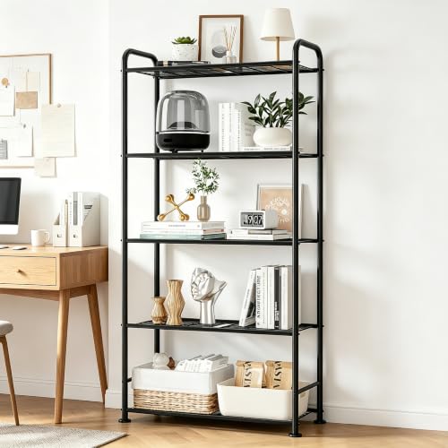 VTRIN Storage Shelves, 5 Tier Garage Shelving with Leveling Feet, Sturdy Metal Shelf Organizer Standing Heavy Duty Shelving Unit for Pantry, Kitchen, Room, 34" W x 13.4" D x 67.5" H, Black - color: Black