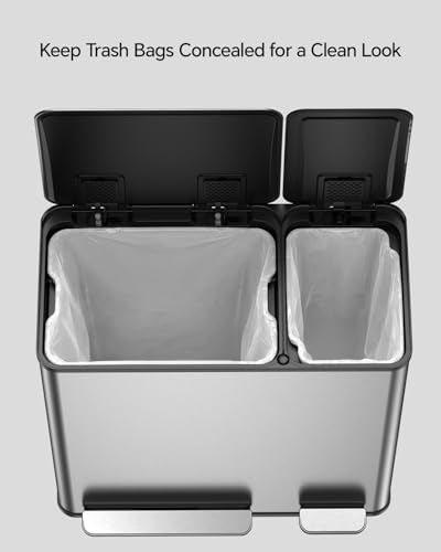Lovewind Dual Trash and Recycling Bins for Kitchen, 13+6 Gallon Stainless Steel Garbage and Recycle Bin Combo for Large Families, Dual Trash Can with Soft Close Lid & Magnetic Stickers, Silver - color: Silver