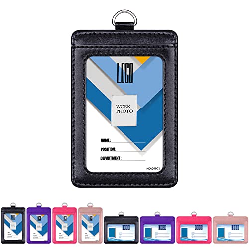 Wisdompro Leather 2 Sided ID Badge Holder with Lanyard, Vertical Black - color: Black, size: Vertical