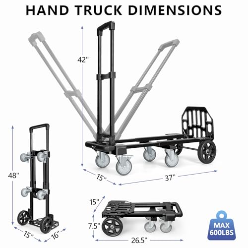 KEDSUM 3-in-1 Convertible Dolly Cart, 600LB Hand Truck with 6 Wheels - size: 600LBS-6 Wheels