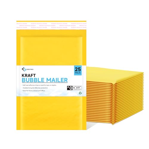 Kkbestpack Kraft Paper Bubble Mailers #0, 6x10 Inch Self-Seal Padded Mailing Envelopes, Usable Size 6x9, Pack of 25 - size: 6" x 9"
