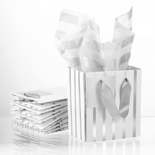 Tenare 12 Pcs Small Gift Bags Bulk,4 x 2.75 x 4.5 Inch,White Silver - color: White Silver, size: 4 x 2.75 x 4.5 Inch
