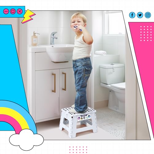 Delxo 9 Inch Kids Step Stool,300 Lbs Folding Step Stool for Toddler White - color: White, size: 9 Inch