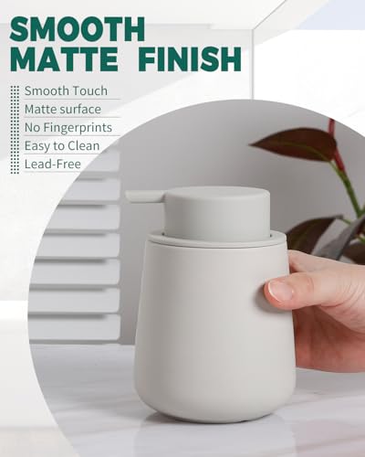 Bosilunlife 12Oz Ceramic Foam Soap Dispenser for Bathroom Kitchen Counter - color: Matte Light Grey