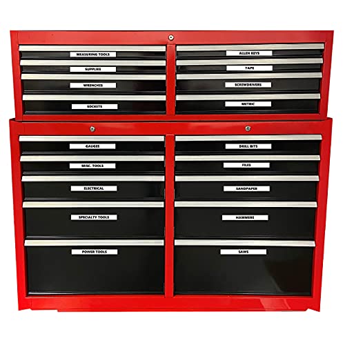 Toolbox Magnetic Labels – Black Inverted | 0.75”H x 4.5”W Size | 22-Piece Basic Set by DCM Solutions | Tool Drawer Organizer | Bold, Easy-to-Read | Strong Hold Magnets | Made in USA | Garage Use - color: White With Black Text, size: 0.75"H x 4.5"W