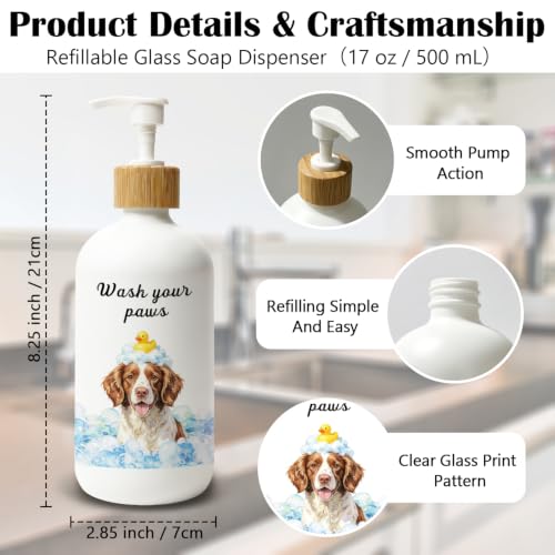 Brittany Spaniel Gifts Glass Soap Dispenser with Pump - color: Spaniel